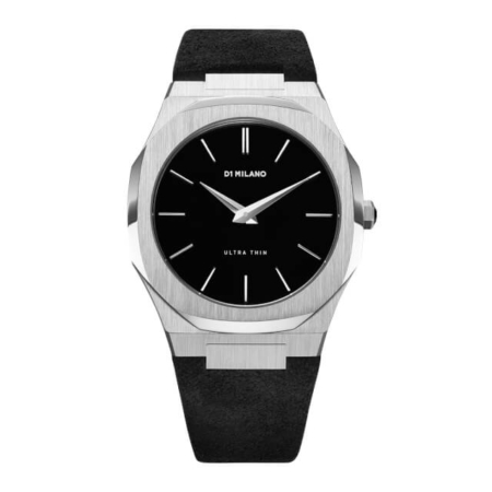 ut01 Ultra Thin Silver Case with Stromboli Black Suede Strap