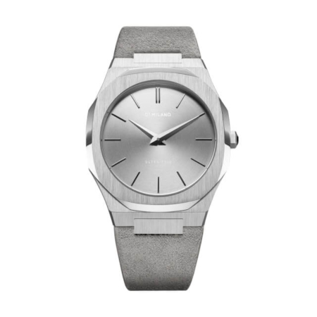utl02 Ultra Thin Silver Case with Carrara grey Suede Strap