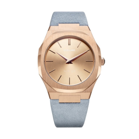 utl04 Ultra Thin Rose Gold Case with Capri Light Blue Suede Strap
